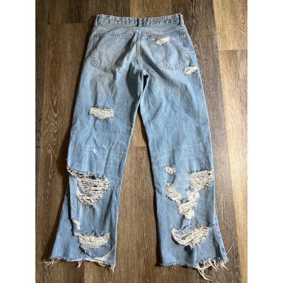 ZARA High Rise Wide Leg Distressed Light Wash Denim Jeans Women Size 4 - Picture 7 of 7